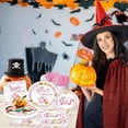 thumbnail image 4 of Pink Halloween Baby Shower Decorations Girl, A Little Boo is Almost Due Baby Shower Paper Plates and Napkins with Cups Forks and Knives Ghost Pumpkin Bat Tableware Spooky Decorations, Serve 24, 4 of 6