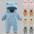 thumbnail image 3 of Penkiiy Newborn Bear Warmer Snowsuit Cotton Fleece Hooded Romper Jumpsuit for Baby Girls Boys Sky Blue Clearance for 6-9 Months, 3 of 8
