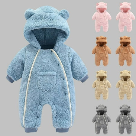 

Spring Savings !3-12 Months Newborn Baby Boy Girl Snowsuit Romper Infant One Piece Fleece Baby Hooded Sherpa Jumpsuit Bear Ears Hooded Snowsuit Zipper Long Sleeve Fleece Romper Winter Outfits