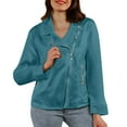 thumbnail image 2 of Casual Jacket for Women Fall Faux Suede Long Sleeve Slim Fit Zip Up Collared Cropped Jacket with Pockets Outerwear, 2 of 5