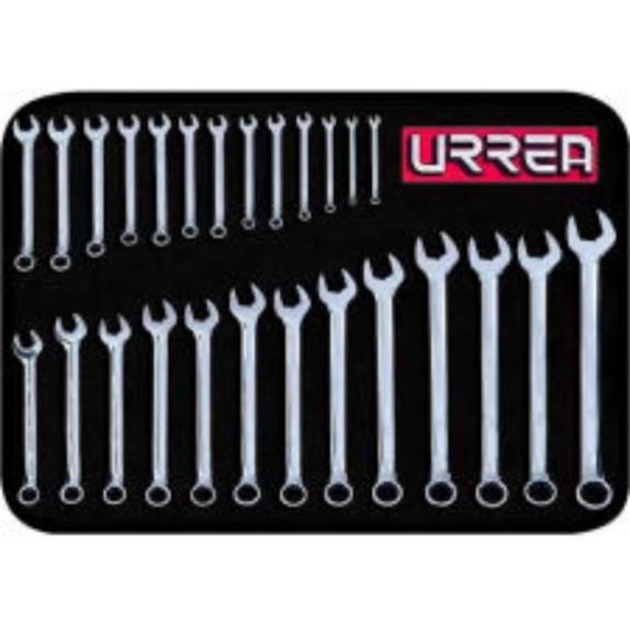 Urrea Professional Tools B993264 1200QM 6 & 12 Point 6-32 mm Opening Sizes Metric Combination Wrench Set, Silver - 26 Piece
