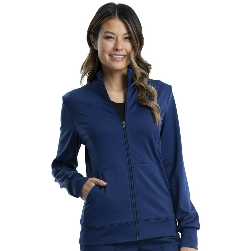 Cherokee Cherokee Workwear Revolution Scrubs Warm Up Jacket for Women Zip Front Knit WW371, XL