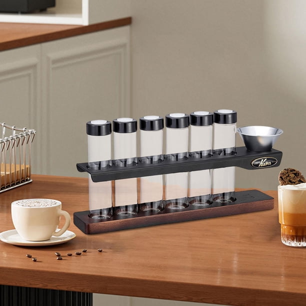 Soporte para tubos de almacenamiento de granos de café, expositor de granos de espresso, frascos de vidrio a prueba de polvo, 8 tubos para bar y