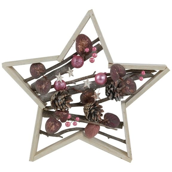 Northlight Ornaments and Pinecones Star-Shaped Birch Wood Christmas Decoration - 14.5"
