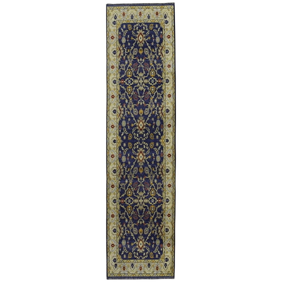 Linon Logan Marmara Polyester 2' X 10' Runner Rug in Navy and Ivory