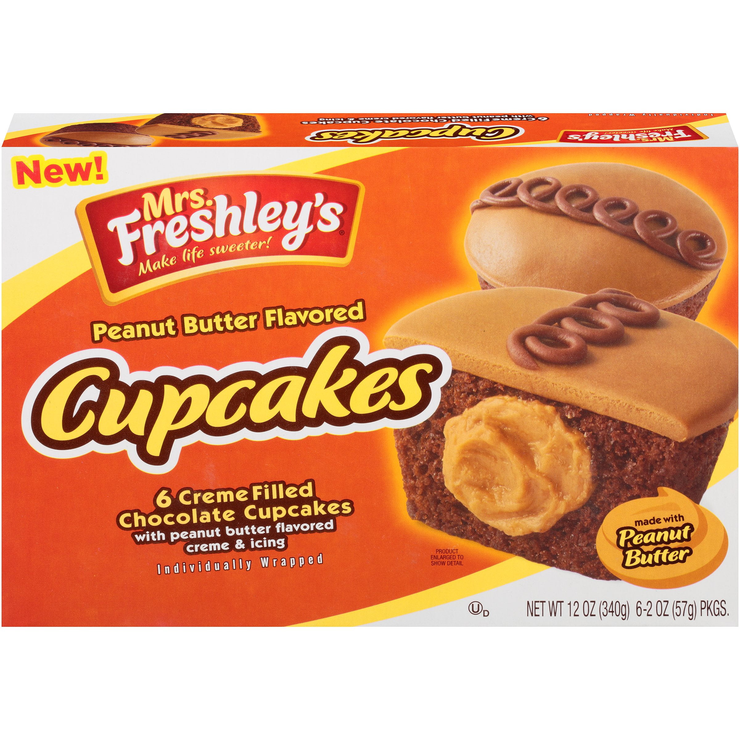 Mrs Freshly S Peanut Butter Flavored Cupcakes 6 2 Oz Box Walmart Com Walmart Com