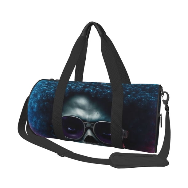 Fotbe Punk Style Blue Haired Skull Bolsa Deportiva de Lona Plegable con Estampado, Bolsa de Gimnasio con Bolsillo Seco/Húmedo, Bolsa de Viaje Ultraligera de Gran Capacidad