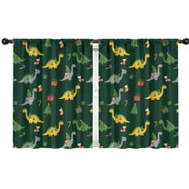 Blackout Kids Curtains,Dark Green Dinosaurs Christmas Pattern Childrens Insulated Curtains Set Of 2,Bedroom Essentials,Toddler Room Decor 42"x54"