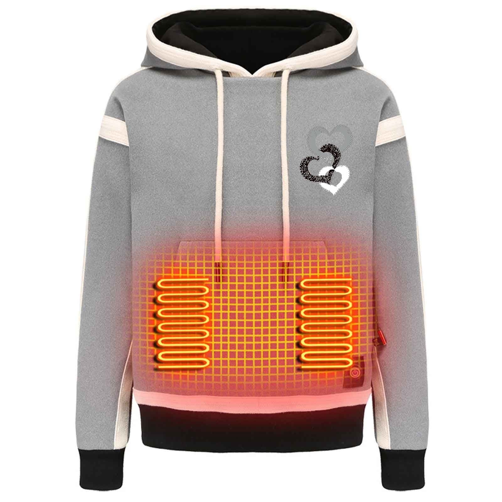 Titcea Heated Hoodie Women, 3 Adjustable Temperature 9 Heating Zones, USB Rechargeable Heated Sweatshirt with Hood Fashion Print Drawstring Warming Sweater, Gifts for Her