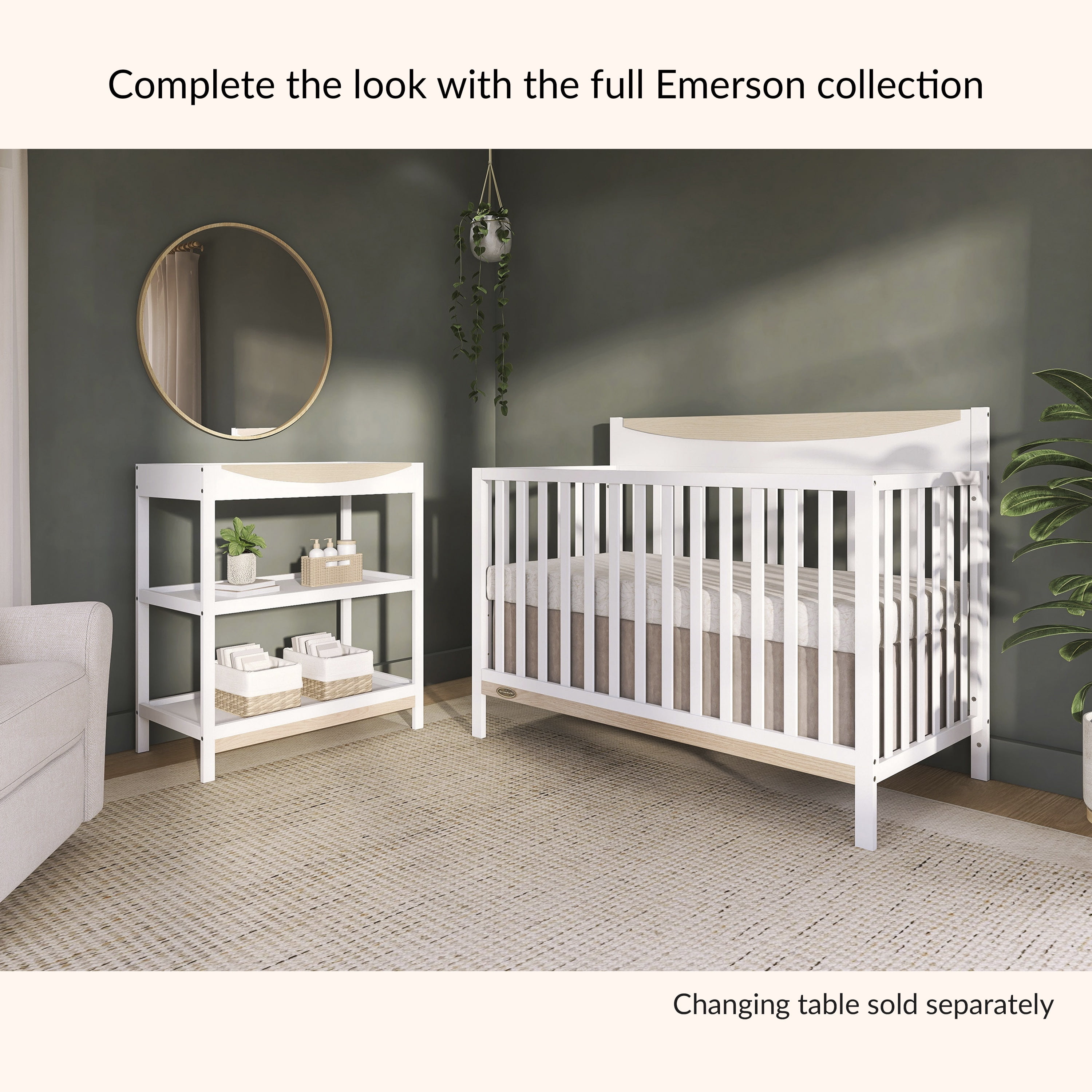 Dream On Me Emerson Convertible Crib, White & Vintage White Oak