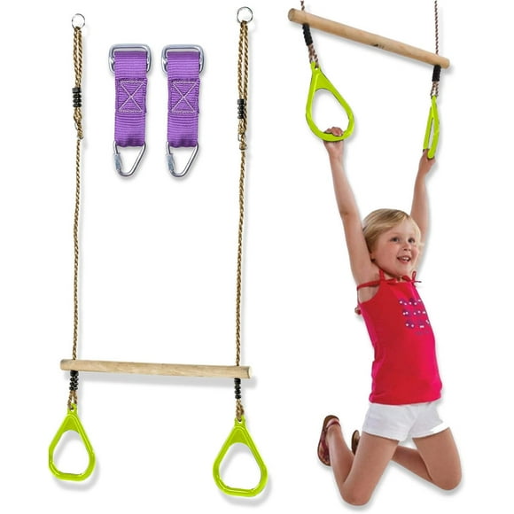 TRAILBLAZE Trapeze Bar Gym Rings - Ultimate Swing Set Accessories Ninja Warrior Obstacle Course Monkey Bars for Backyard - Outdoor Playground Accessories for Kids Adjustable Height Swing Bar