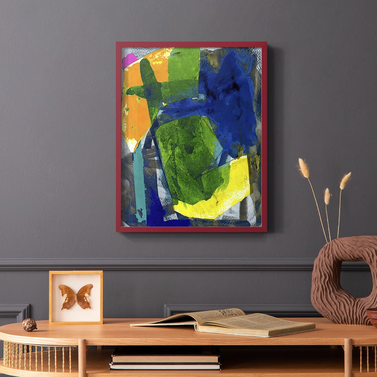 Brights Strokes I Framed Print in Red Solid Wood Framed Print No Nail Hanging