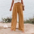 thumbnail image 3 of Nestiefly Womens Elastic High Waisted Palazzo Pants Casual Wide Leg Long Lounge Pant Trousers with Pocket Light Brown L, 3 of 6