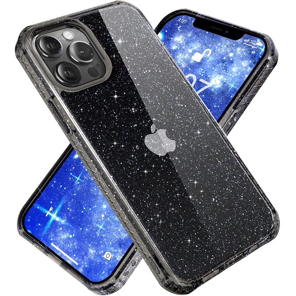 for iPhone 12 Case, Designed for iPhone 12 Pro Case Crystal Glitter, [Not Yellow] Clear Shockproof Protective Phone Case Slim Thin Cover for Women & Girls (6.1 inch) 2020 - Black