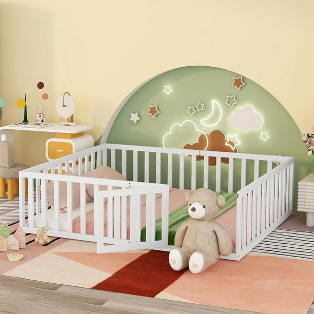 iRerts Queen Floor Bed Frame for Kids Toddlers, Wood Montessori Low