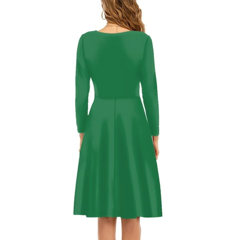 Fkelyi Size 4XL Women Dress Breathable Christmas Apple Crew Neck Twirl Swing Dresses Green Durable Xmas Candy Cane Women Casual Dresses for Work,