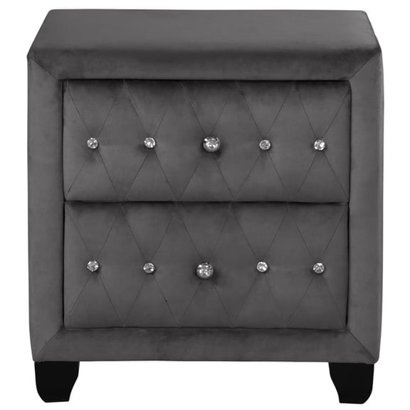 Sophia Crystal Tufted Nightstand finished with Wood in Gray