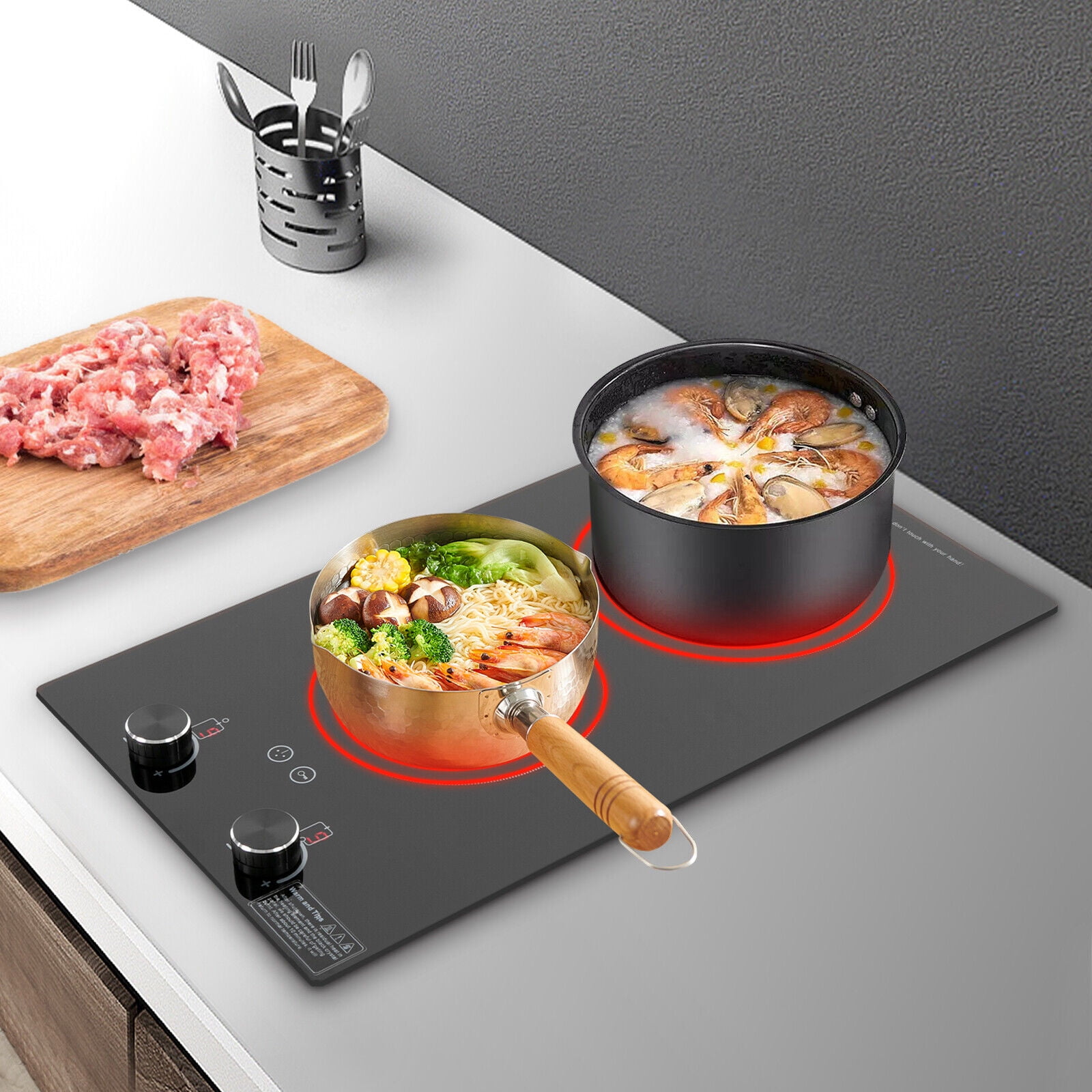 TFCFL Electric Hob Cook Top Stove 110V Induction Cooktop 2 Burners Ceramic Cooktop 1800＋1200W
