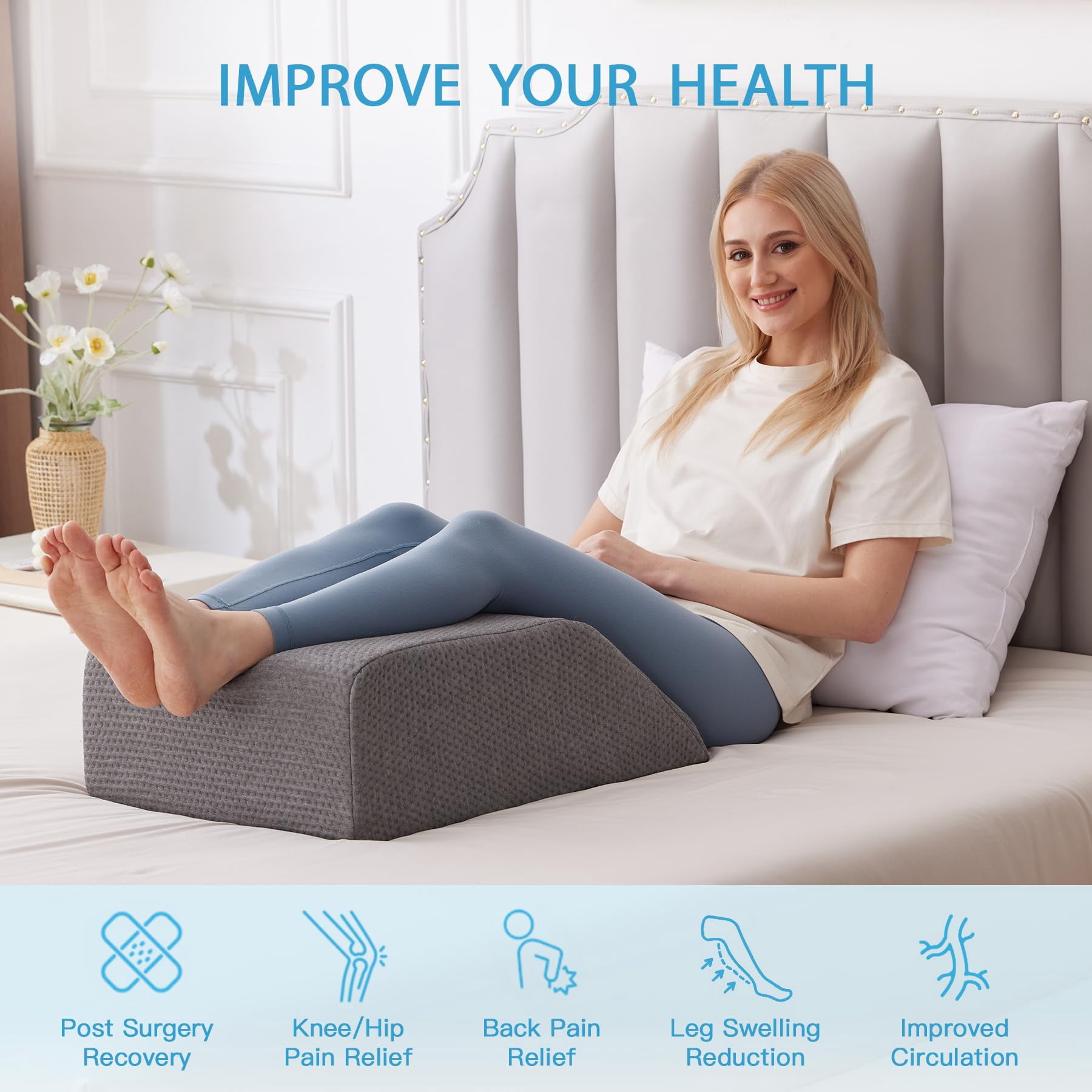 Leg Pillow Elevation  Wedge For Elevating After Memory Foam Foot Sleeping 23.6*16.8*8 Inch Dark Grey