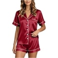 thumbnail image 2 of Seffadzy Women's Silk Satin Pajamas Set Short Sleeve Button Down Two Piece Sleepwear Soft Breathable Lounge Set for Home Red XL, 2 of 7