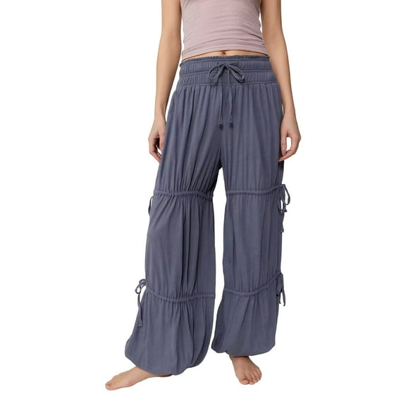 qolati Yoga Pants for Women Casual Elastic Drawstring Workout Running Joggers Pants Lightweight Ruched Boho Baggy Harem Sweatpants