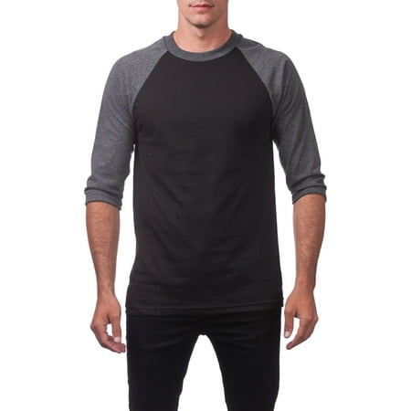 - Pro Club Men's 3/4 Sleeve Crew Neck Baseball Shirt, Small, Black/Charcoal