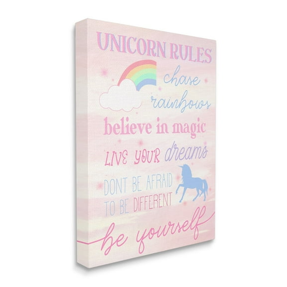 Stupell Industries Unicorn Rules Happiness Rainbow Pink Sky Canvas Wall Art, 36 x 48, Design by Daphne Polselli
