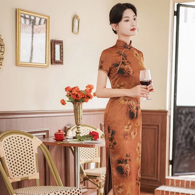 Vestido cheongsam de primavera y verano, vestido de satén para mujer, moda retro ajustada, disfraces de banquete