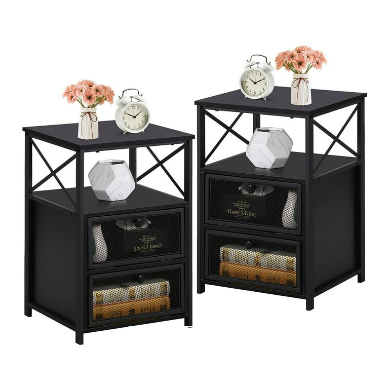 VECELO 3 Piece Victorian Bedroom Set Bed Frame And 2 Nightstand