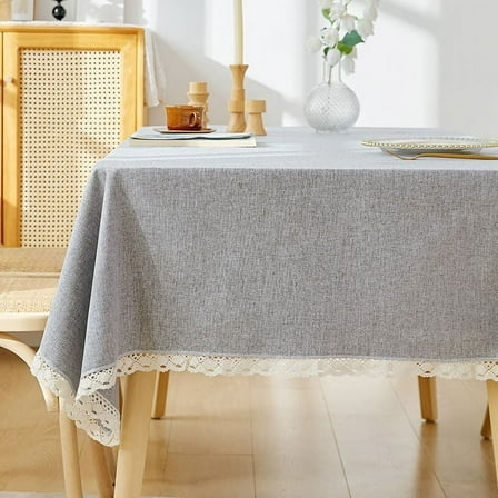 XmhyTop Washable Cotton Linen Tablecloths Dust-Proof Table Cover Fabric Tassel Tablecloth for Kitchen Dinning Tabletop Home Decoration Everyday Use (Rectangle/Oblong, 55 x 86.6Inch, Linen，Grey)