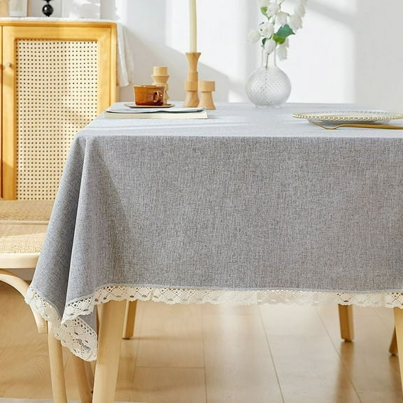 XmhyTop Washable Cotton Linen Tablecloths Dust-Proof Table Cover Fabric Tassel Tablecloth for Kitchen Dinning Tabletop Home Decoration Everyday Use (Rectangle/Oblong, 55 x 86.6Inch, Linen,Grey)