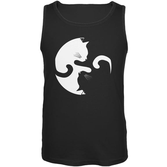 Yin Yang Cat Black Adult Tank Top - Medium