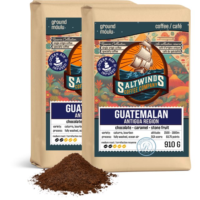 Guatemala Antigua Single Origin Coffee (2 × 910 g Ground) | Ocean Air Infused | Smooth & Chocolatey | Canadian Maritime Roasted