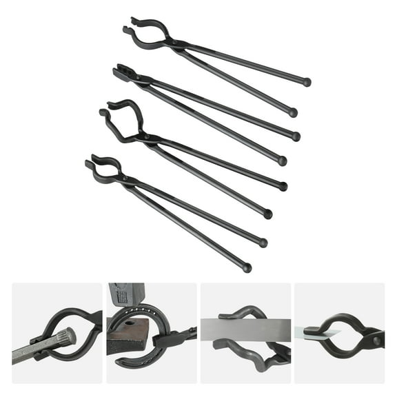 VEVOR Blacksmith Tongs, 18” 4 PCS, V-Bit Bolt Tongs, Wolf Jaw Tongs, Z V-Bit Tongs and Gripping Tongs, Carbon Steel Forge Tongs with A3 Steel Rivets, for Beginner and Seasoned Blacksmiths