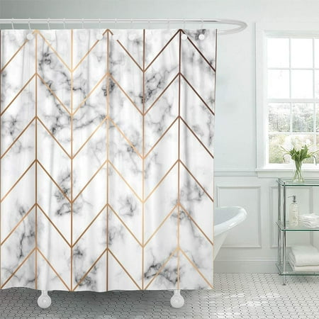 KSADK Marble Design with Golden Geometric Lines Black and White Marbling Modern Luxurious Shower Curtain Bath Curtain 66x72 inch
