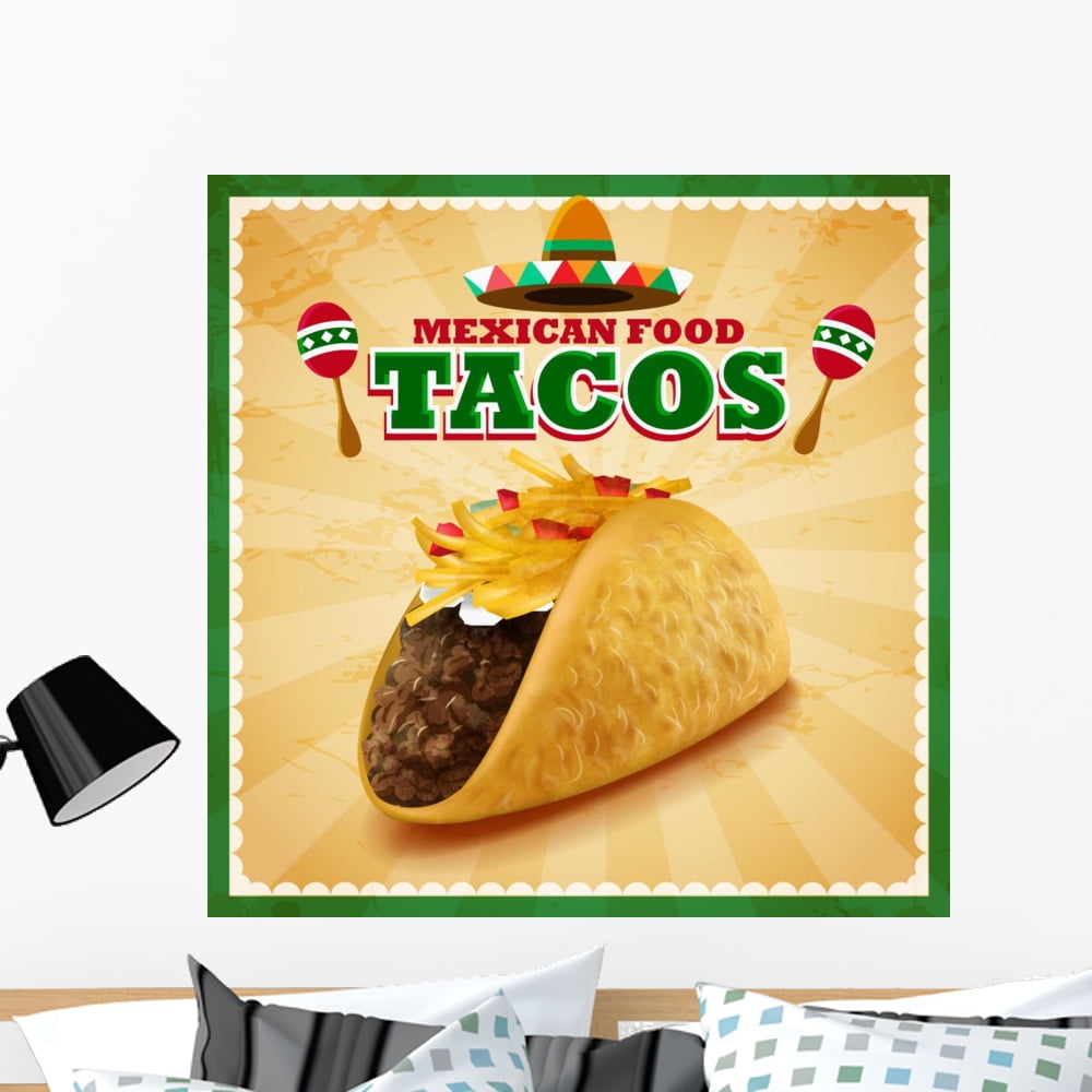 Kitchen Wall Decal - 'Best Mexican Food Tacos' Vinyl Sticker, Black, Large Decor (Indoor/Outdoor)