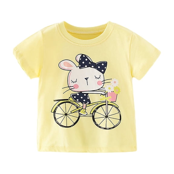 Tfken Girls Soft Comfy Tops Holiday Daily Wear Short Sleeve Tees Tshirts Graphic Print T-Shirts Fashion Kids Cute Clothes Size 3-4 Years