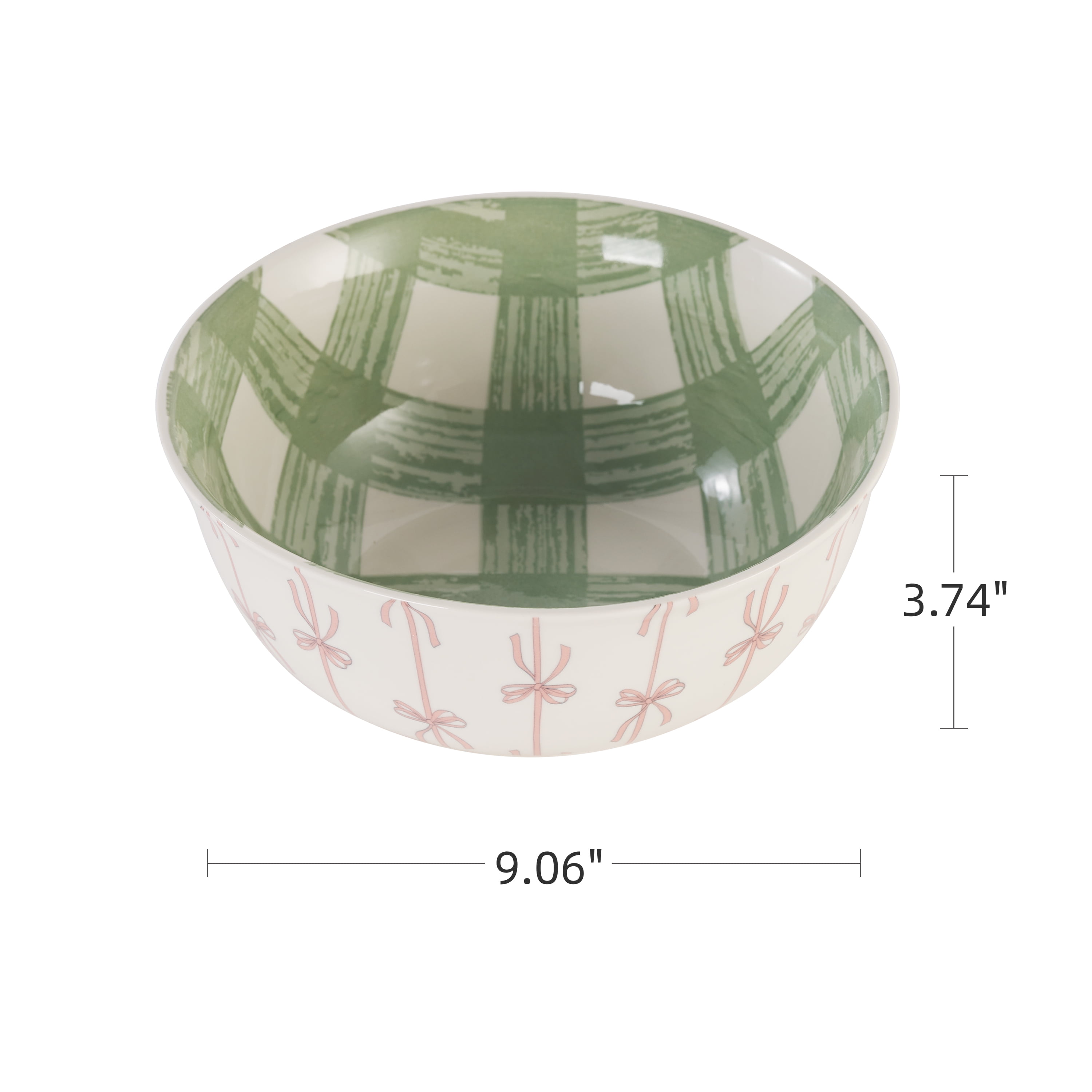 Way to Celebrate Ceramic Easter Large Serving Bowl with Bows and Checks