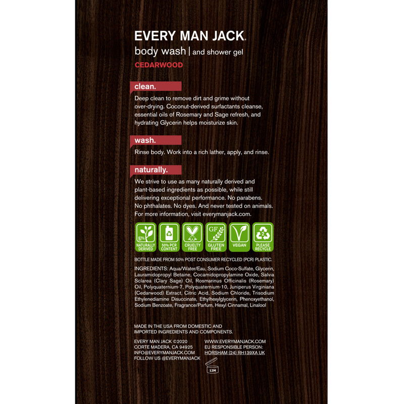 Every Man Jack Men's Body Wash Ceadarwood, 16.9 oz