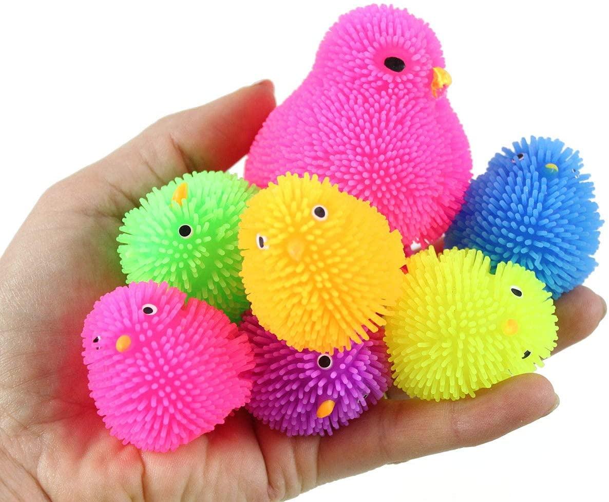 Chicken Family 1 Hen and 6 Baby Puffer Chicks Small Novelty Toy