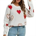 thumbnail image 4 of Wancir Women Heart Print Sweater Romantic Oversized Knitted Shirt Valentine's Day Love Graphic Long Sleeve Pullover Top, 4 of 9