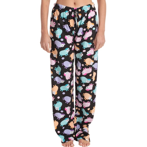 Just Love Women Pajama Pants Sleepwear (Black - Pastel Sheep, Small)
