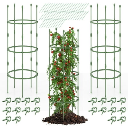 Gymax 3-Pack Garden Tomato Trellis 60'' Plant Support Cage w/ Adjustable Size for Plants