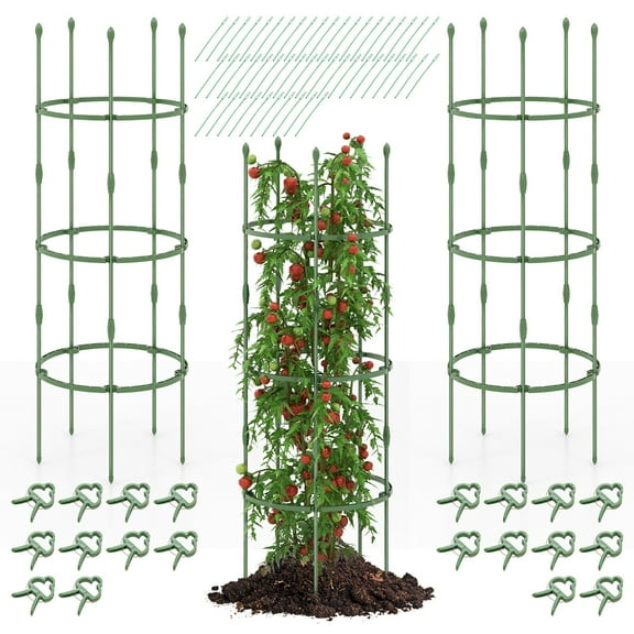 Gymax 3-Pack Garden Tomato Trellis 60'' Plant Support Cage w/ Adjustable Size for Plants
