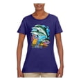 thumbnail image 2 of Pair of Dolphins Swimming in Ocean Animal Lover Womens Graphic T-Shirt, Purple, 2XL, 2 of 3