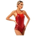 thumbnail image 3 of Aislor Justaucorps de Danse Latine à Franges à Sequins pour Femmes, Justaucorps, Robe de Performance Tango Salsa Rouge G, 3 of 7