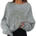 thumbnail image 1 of Gibobby Sudadera con forro polar Mujer Camisa deportiva con cuello estampado para mujer, ajustado con cuello redondo, camisa deportiva informal de manga larga, Top holgado (Gris, XL), 1 of 3