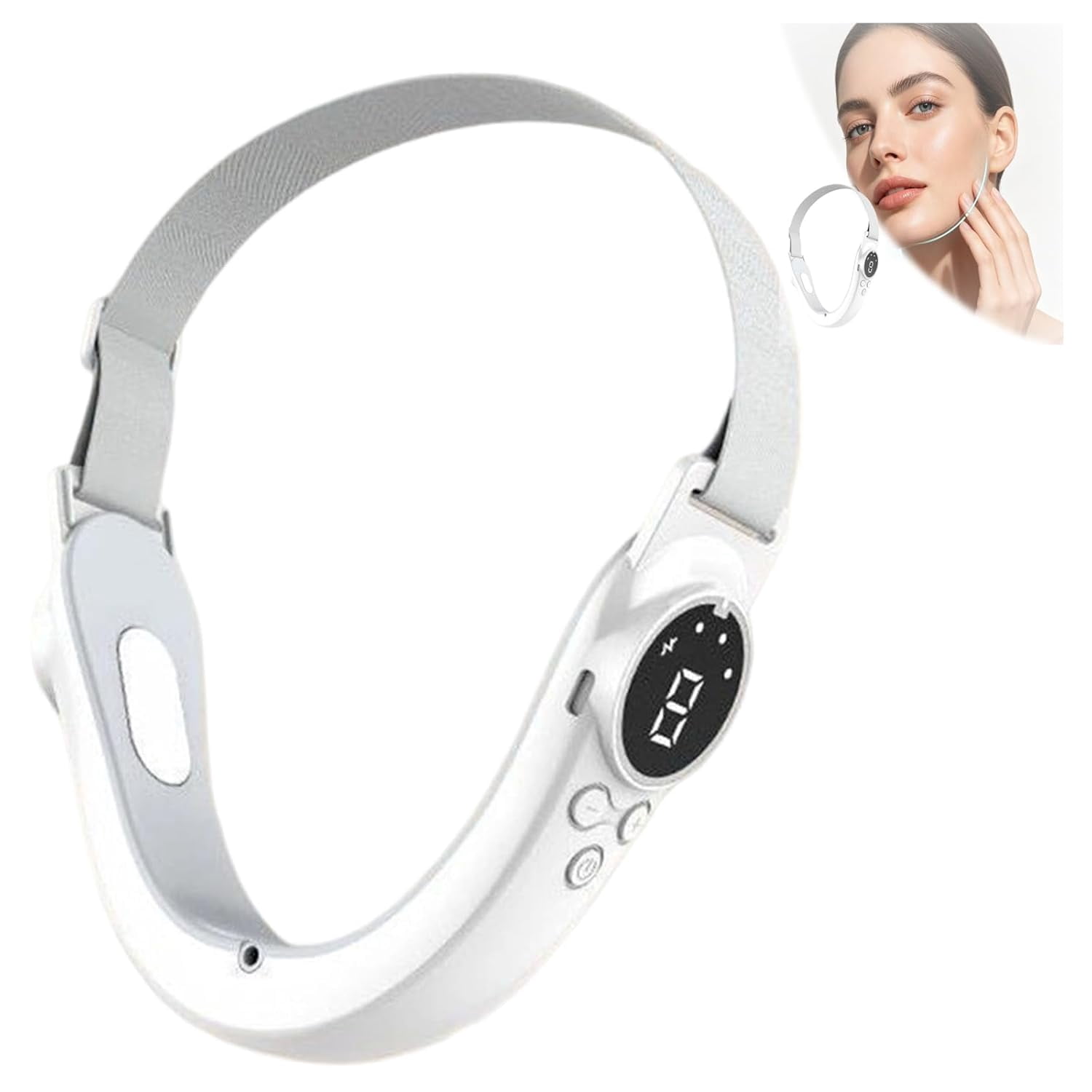 Vitala V Line Lifting Device and Double Chin Reducer, Electric Facial Massager with 8 Modes and 15 Intensities for V Face Contouring (1 Count, White)