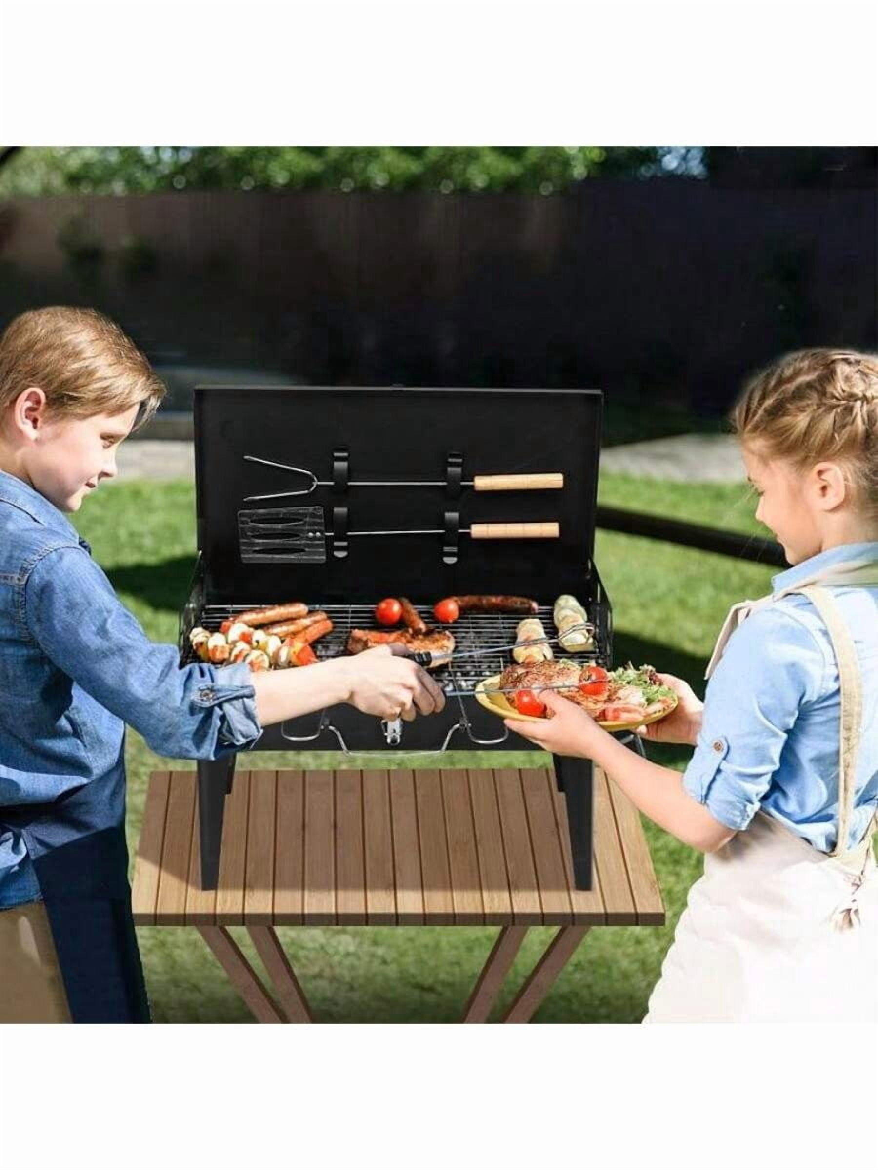 [XX]Tiny Small Portable Charcoal Grill, 17x10x18 In. Outdoor Foldable BBQ Grill With Barbecue Accessories & Lid For Cooking Camping Picnic Hiking Beach Party Patio Smokers