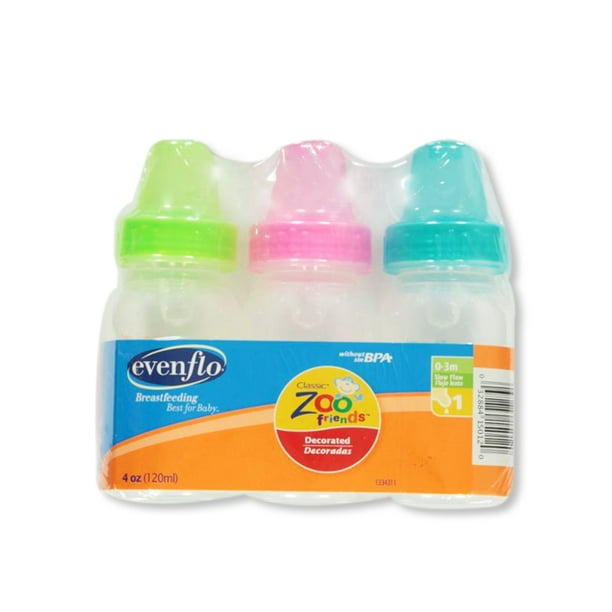 Evenflo 3Pack Customflow Bottles (4 oz.) pink/multi, one size